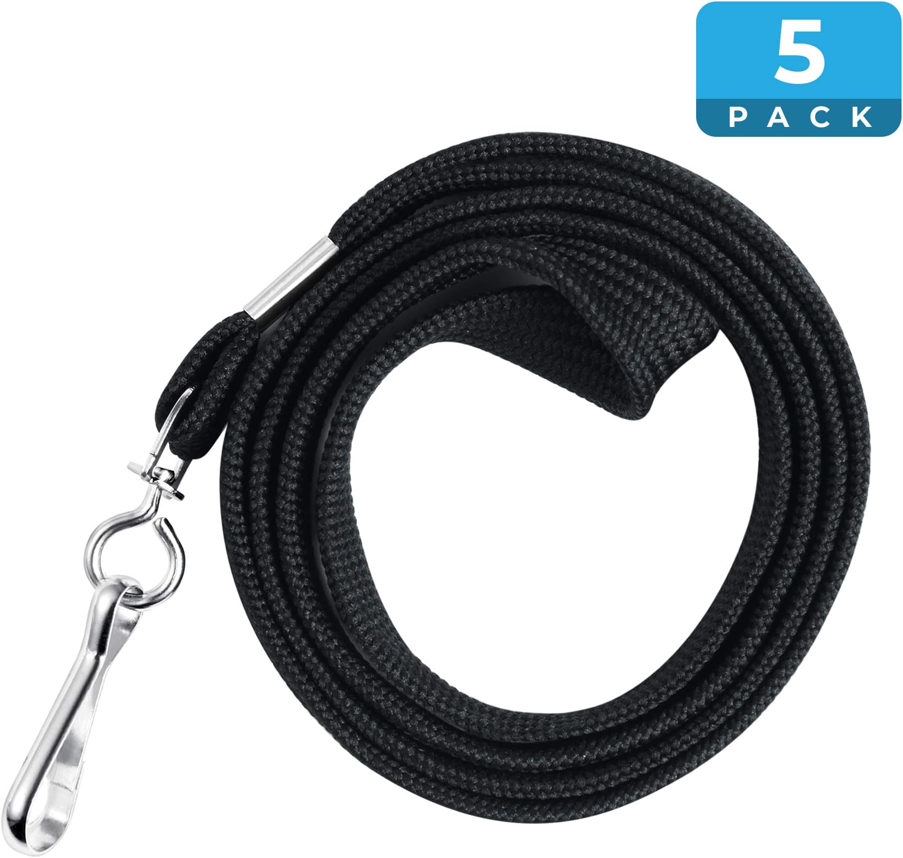 Mata1 Flat Lanyard (Black, 36 Inch, 5 Pack), ID Lanyards, Comfortable Woven Lanyard for ID Badges