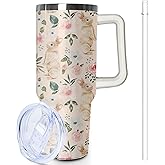 Lumumanber 40oz Easter Bunny Tumbler with Handle and Straw, Rabbit Stainless Steel Travel Mug Water Bottle, Vacuum Insulated Cup, Gifts for Women Bunny Lovers