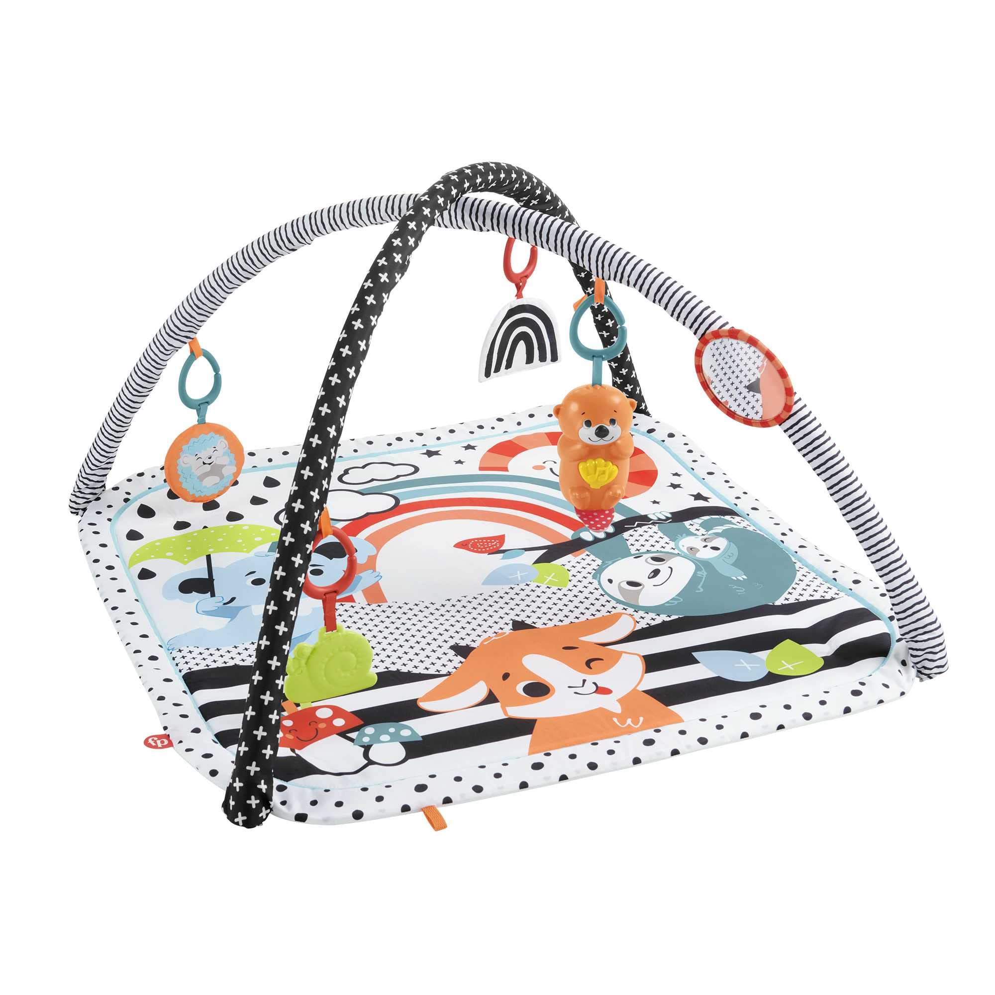 Fisher-Price Tierfreunde Kontrast-Spieldecke, Spielbogen, mit Musik und Licht, Krabbeldecke für Baby, zum Spielen im Bauchlage, Baby Ausstattung, ab Geburt, HPF39