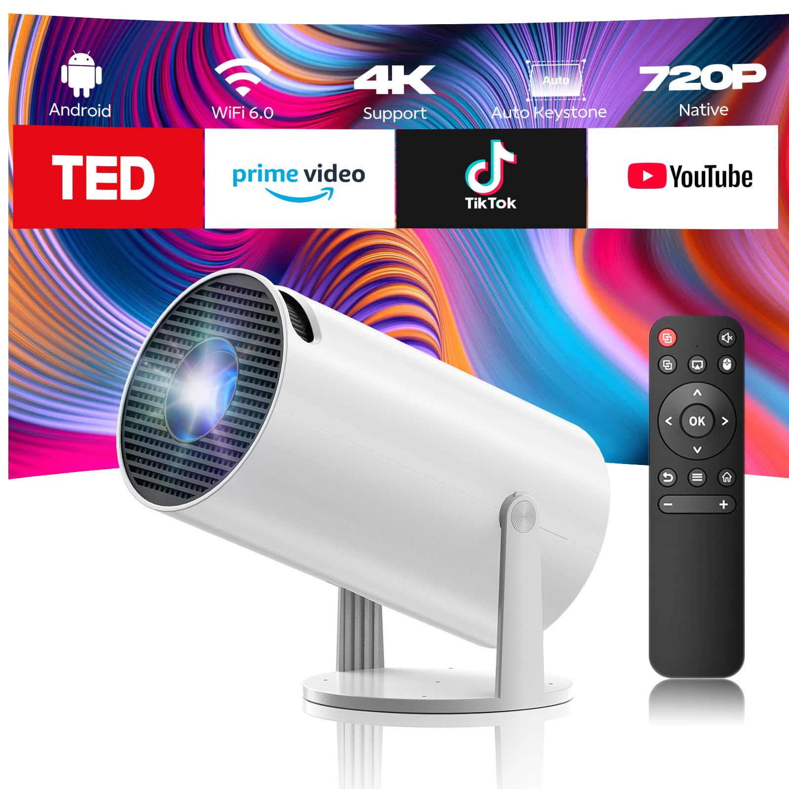 Photo 1 of *See Clerk Notes*
Projector with WiFi and Bluetooth, Mini Projector, 4K 1080P Support Portable Wireless Movie Projectors 220° Rotatable 130'' Screen Auto Keystone Compatible with HDMI/iPhone/TV Stick for Bedroom Indoor