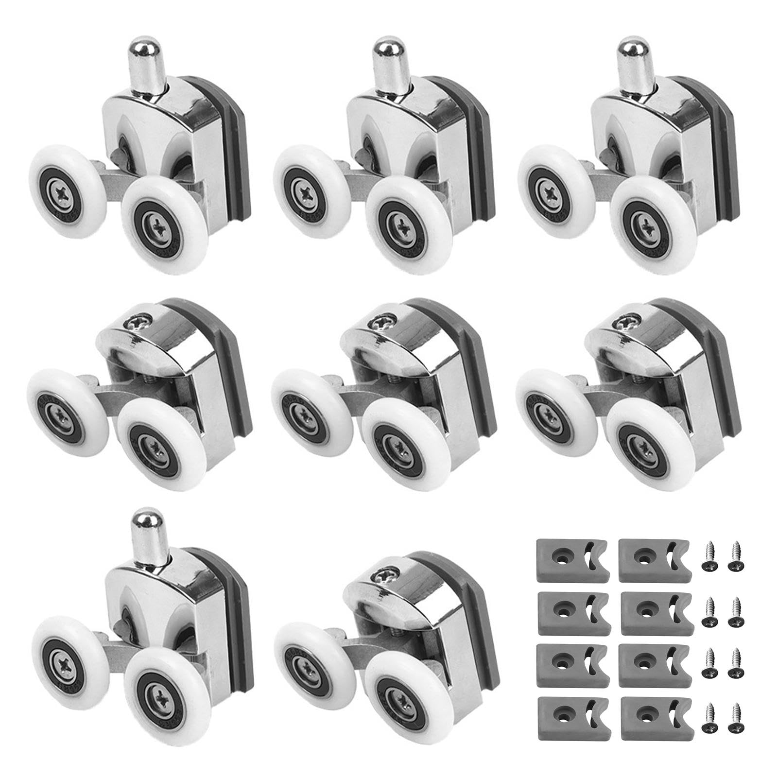 8 Pcs Shower Door Rollers, 23mm Shower Door Wheels Glass Replacement Curved Shower Door Rollers with Anti-Collision Block and Screws, Shower Door Wheels for Curved Door Bathroom Shower Room