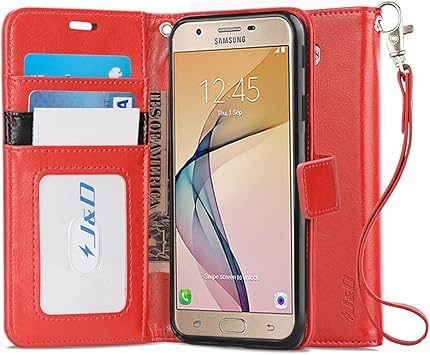 Amazon Com J D Case Compatible For Samsung Galaxy J7 Prime Sm G610f Case Wallet Stand Slim Fit Heavy Duty Protective Shock Resistant Flip Cover Wallet Red Electronics