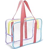 SxoSyo Clear Makeup Bags Large Travel Toiletry Bag for Women Transparent Bag Clear Cosmetic Bags with Handle Bathroom Organizer (Rainbow)