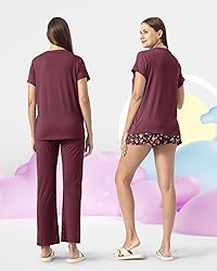 Rnxrbb 3 Piece Postpartum Nursing Pajamas Set