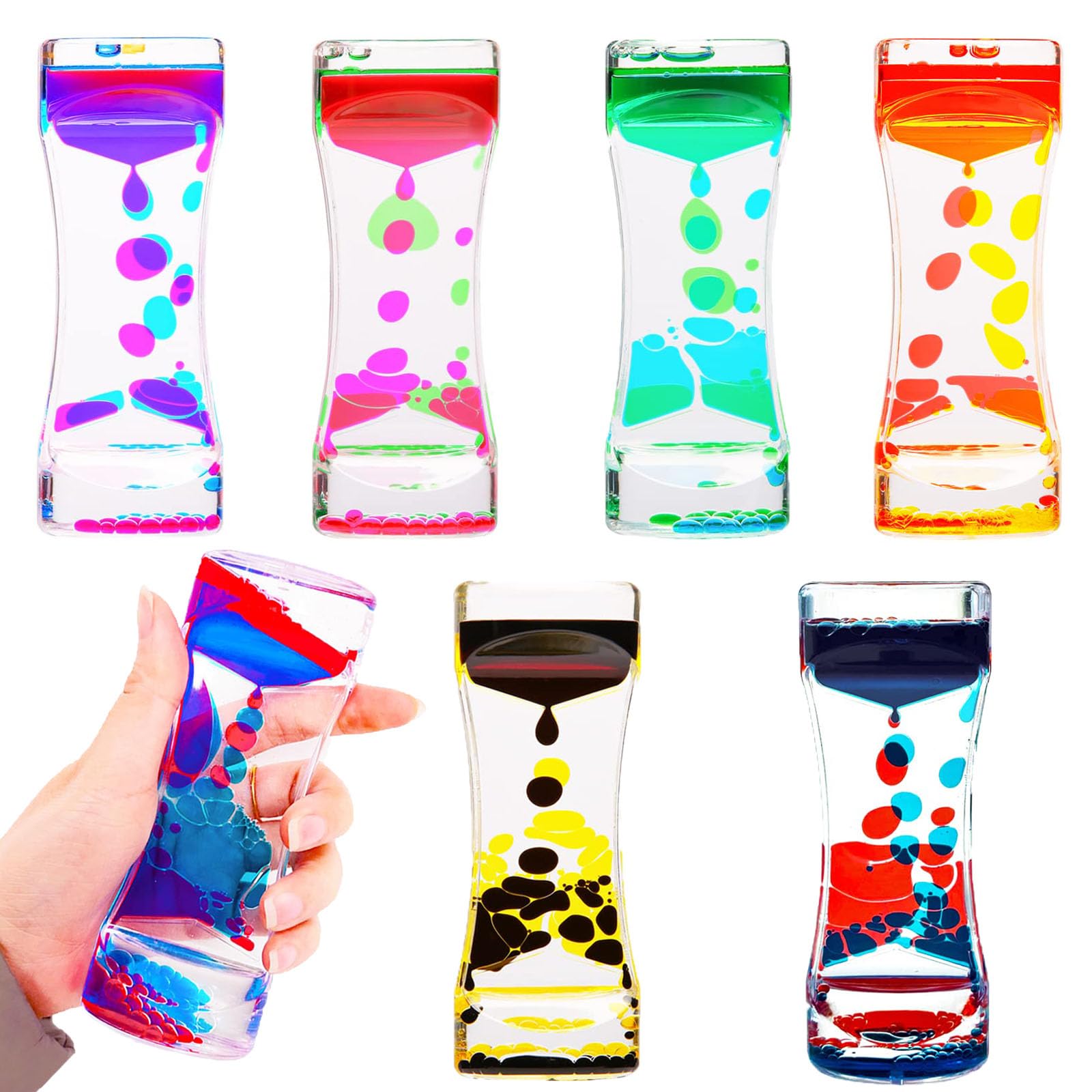 Photo 1 of 6 Pack Liquid Motion Bubbler Sensory Toys, Liquid Timer Desktop Colorful Hourglass Liquid Bubbler, Small Calming Relaxing Toys Sensory Anxiety Autism ADHD Fidget Toys