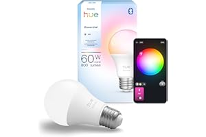 Philips Hue Essential Smart LED A19 Bulb, White and Color Ambiance, E26 Base, 8.8W, 2200K-6500K, 800 Lumens, Dimmable, Works 