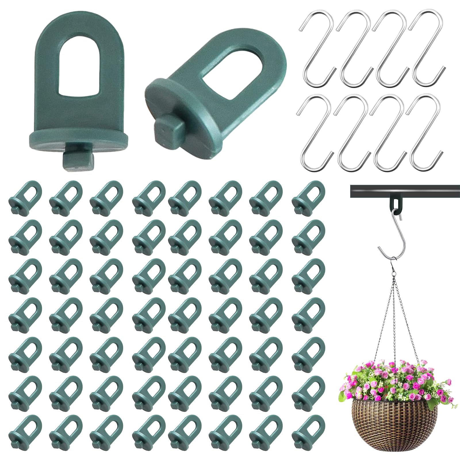 DGHOME 50 PCS Garden Greenhouse Twist Clips and 8 PCS S Shaped Hooks, Indoor Pots Hanging Hook Greenhouse Shading Fixing Clips for Basket Pot, Fixing Wires and Plants