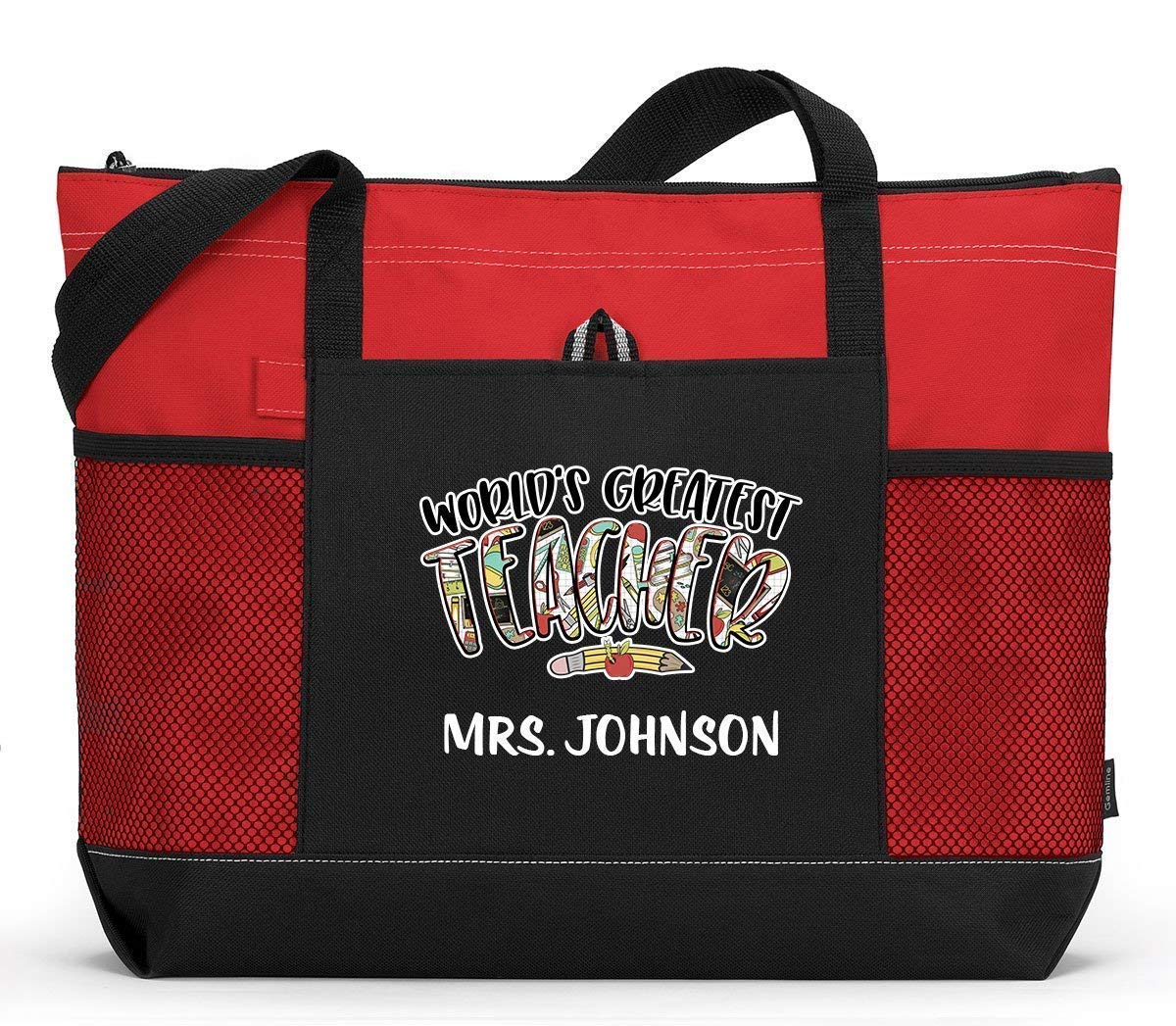 Personalized World's Greatest Teacher Tote Bag with Mesh