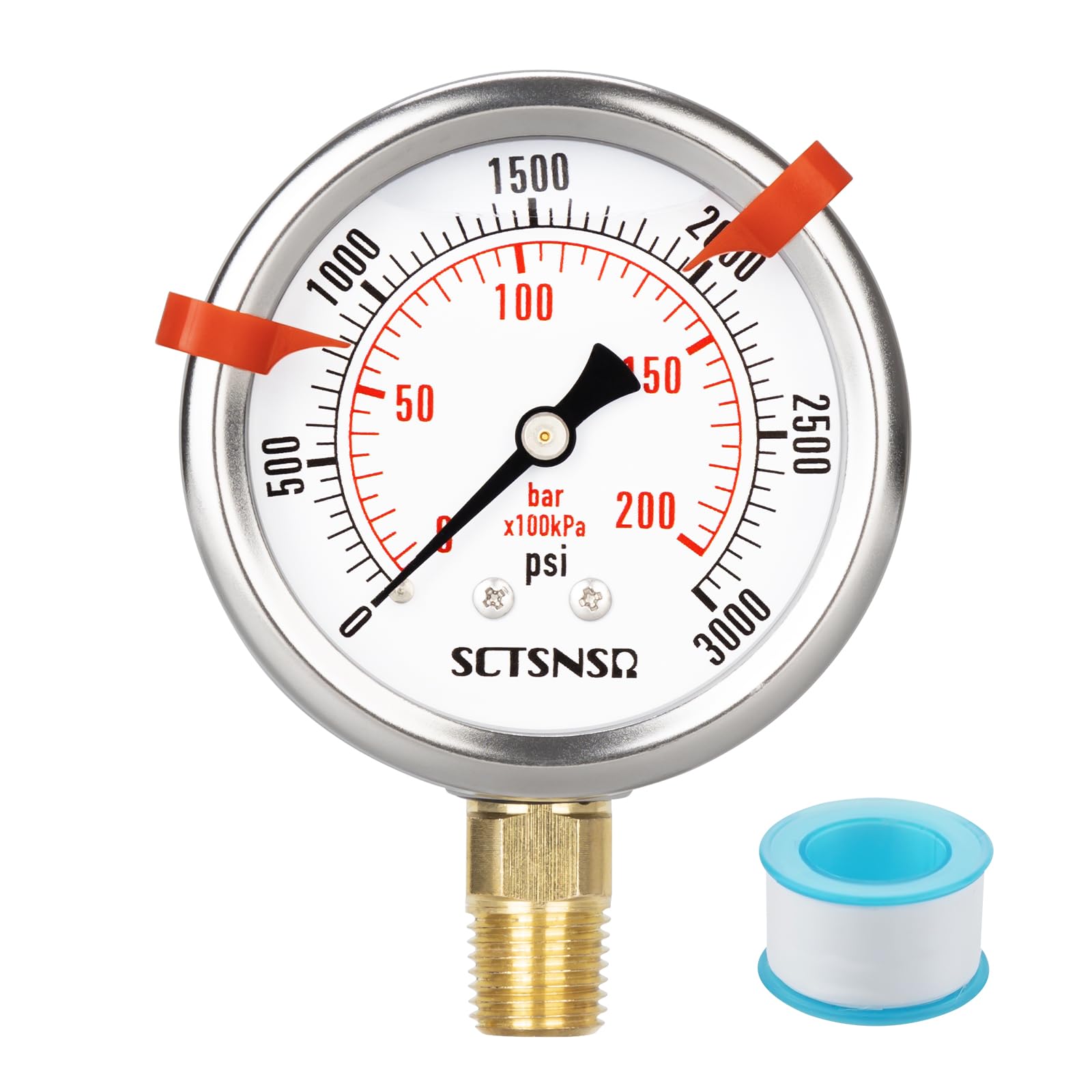 SCTSNSR 0 to 3000 Psi Pressure Gauge, Glycerin