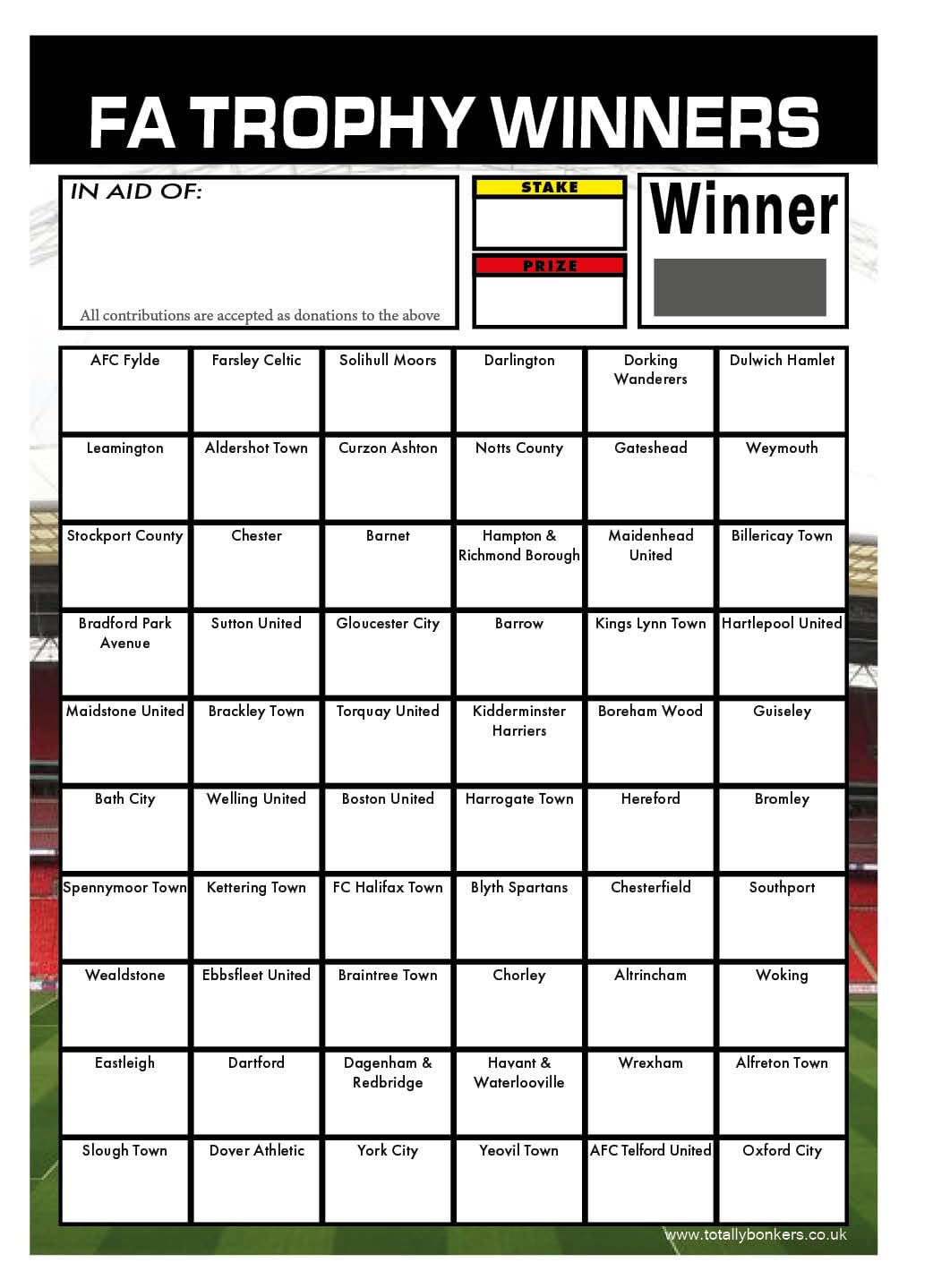 Totally Bonkers - Football (FA Trophy) Fundraising Scratch Cards - 60 Square - A5 (148x210mm) - 10 Pack - TB0080 - Blind Card