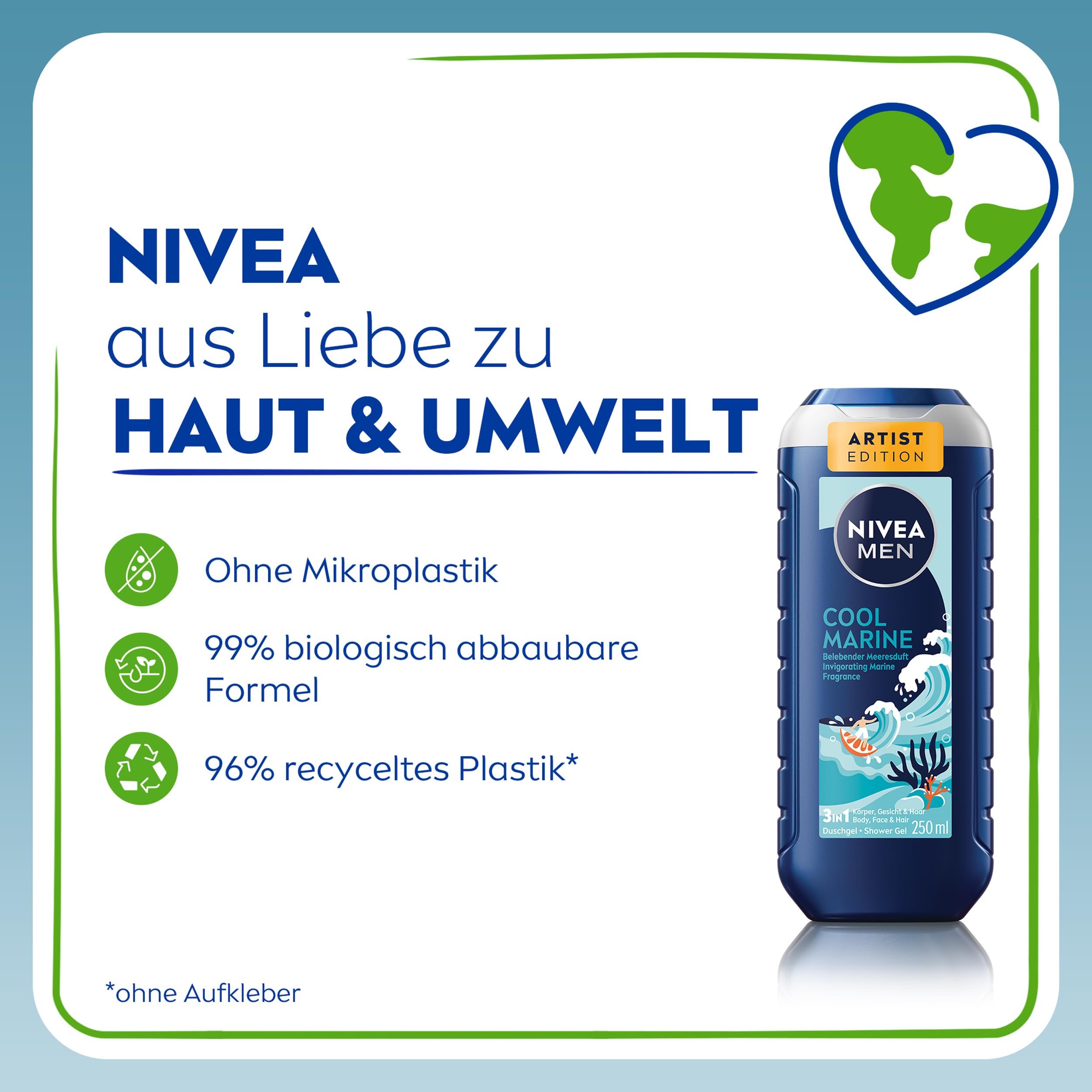 NIVEA MEN Cool Marine Artist Edition Duschgel, erfrischende Pflegedusche mit belebenden Meeresduft, 3in1 Duschgel für Körper, Gesicht und Haare (250 ml) 7