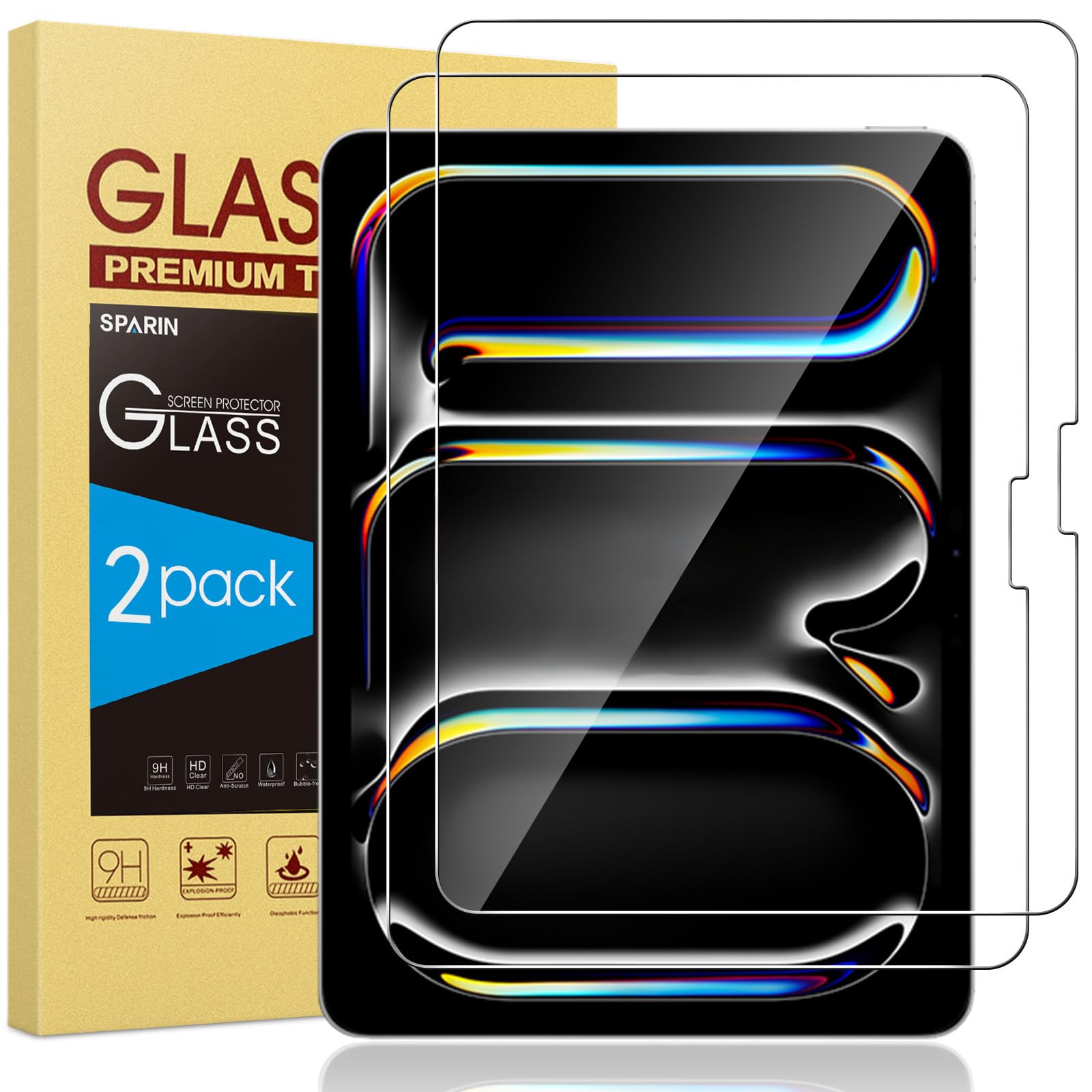 Photo 1 of SPARIN Screen Protector for iPad Pro 13 inch M4 7th Generation(2024 Released), 2 Pack HD Clear 9H Tempered Glass Film with Face ID & Apple Pencil Pro Compatible, High Sensitivity Case Friendly