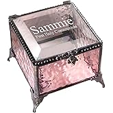 Personalized First Communion Gift Keepsake Box for Girl Stained Glass Engraved Jewelry J Devlin EB218-2 (Pink)