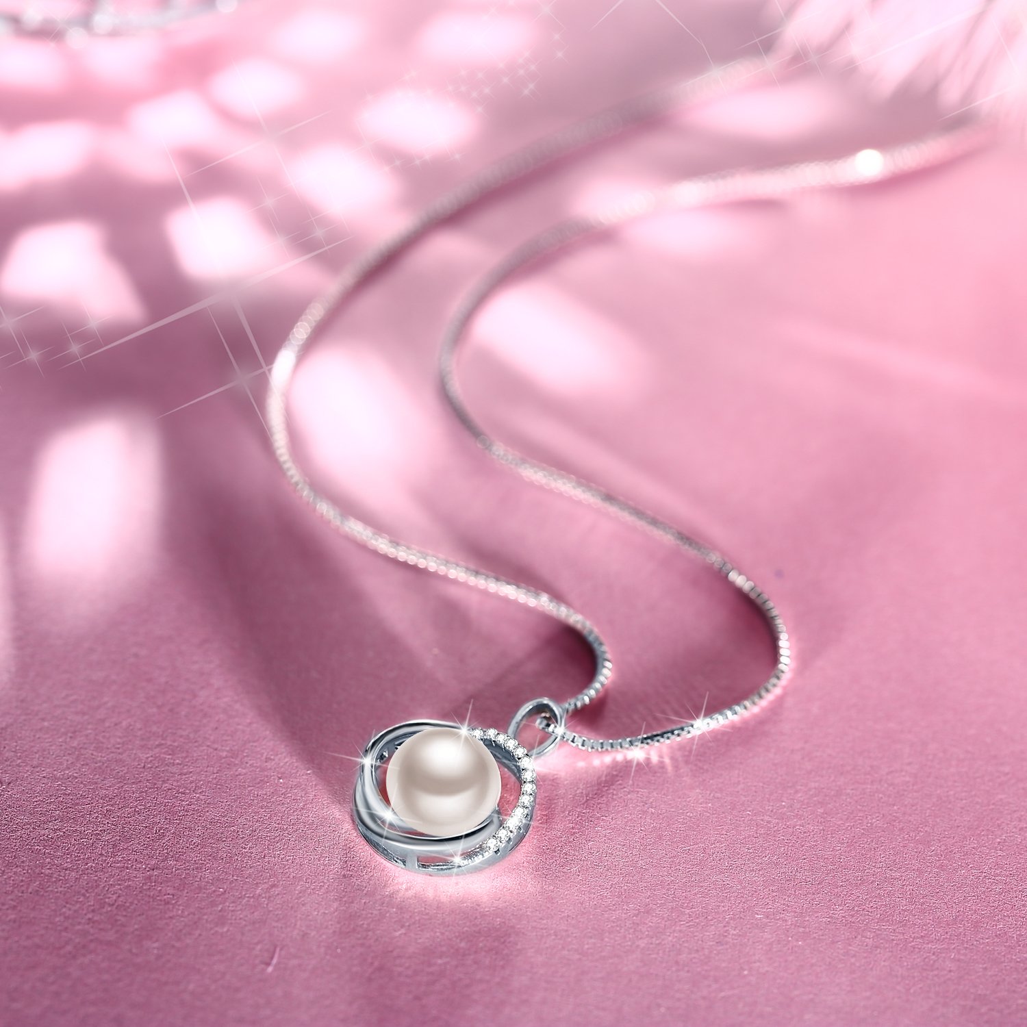 J.Rosée Kette Damen, Halskette Anhänger 925er Silber Zirkonia Süßwasserzuchtperle Venus Venezianerkette Geburtstag Geschenk für Frauen Mädchen Freundin Mutter Tochter