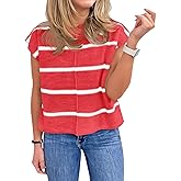Saodimallsu Womens Cap Sleeve Tank Tops Striped Crew Neck Casual Loose Fit Spring Summer Pullover Knit Sweater Vest