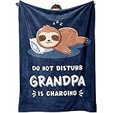 Funny Gifts for Grandpa, Grandpa is Charging Sloth Blanket, Birthday Gifts for Grandpas from Grandkids,Grandpas Gitts for Fathers Day, Soft Sloth Blanket for Grandfather 60" x 50"