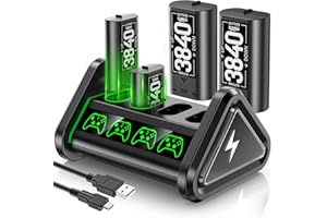 LVVIL Charger for Xbox One Controller Battery Pack with 4x3840mWh Rechargeable Xbox One Battery Charger Station for Xbox Series X|S, Xbox One S|X/Elite, Batteries Pack for Xbox Accessories Kits