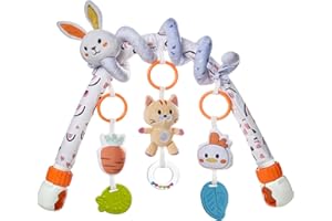 TUMAMA 2 in 1 Spiral Car Seat Toys for Babies 0-6 Months, Stroller Toys for Infant 0-6 Months Arch Hanging Toys with Clip Adj