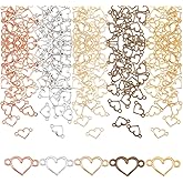 AHANDMAKER 150 Pcs Heart Shape Connectors Charms, 5 Color Alloy Heart Link Charms with Double Loops, Hollow Connector Pendants for DIY Jewelry Bracelets Necklaces Keychain Making, 8x14.5mm
