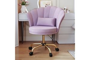 Aivermeil Modern Velvet Vanity Chair with Gold Base, Swivel Office Chair with Lumbar Pillow, Adjustable Rolling Task Chair fo