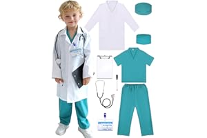 Popsunny Doctor Costume for Kids 3 4 5 Years Old, Toddler Medical Dress up Outfit with Real Stethoscope, Pretend Play Coat Gift for Boys Girls