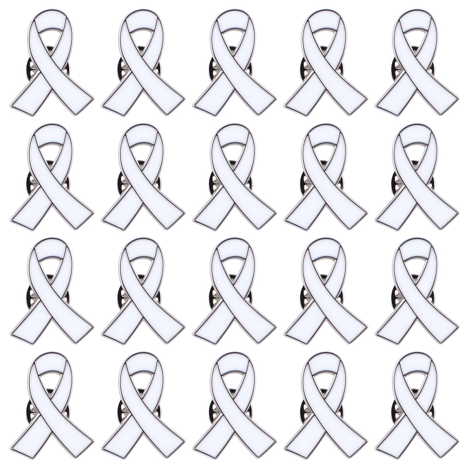 WANDIC Ribbon Pin Charms, Metal Awareness Lapel Badges Ribbon Brooch Mixed Color Lapel Pins Hope Badges Enamel Jewelry Brooch for Decoration (White, 20) โ image 1