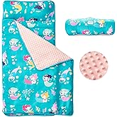 beeweed Toddler Nap Mat, Rollup Design Kid Sleeping Mat with Removable Pillow & Minky Blanket, Toddler Sleeping Bag for Daycare Preschool Travel Camping