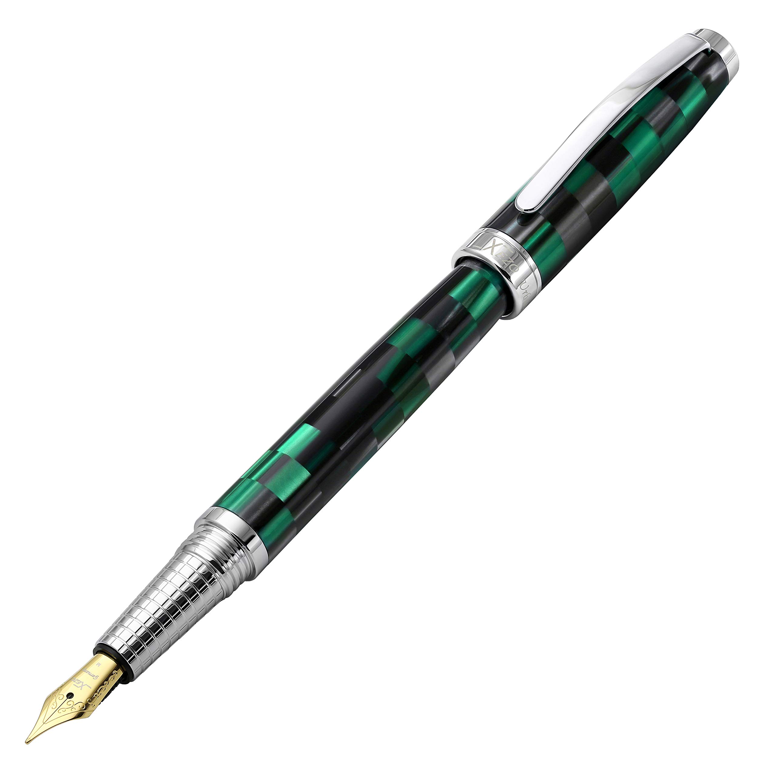 Xezo Urbanite II Fountain Pen, Medium Nib. Ocean Teal and Black Color with Chrome Plating. Handcrafted, Limited Edition, Serialized