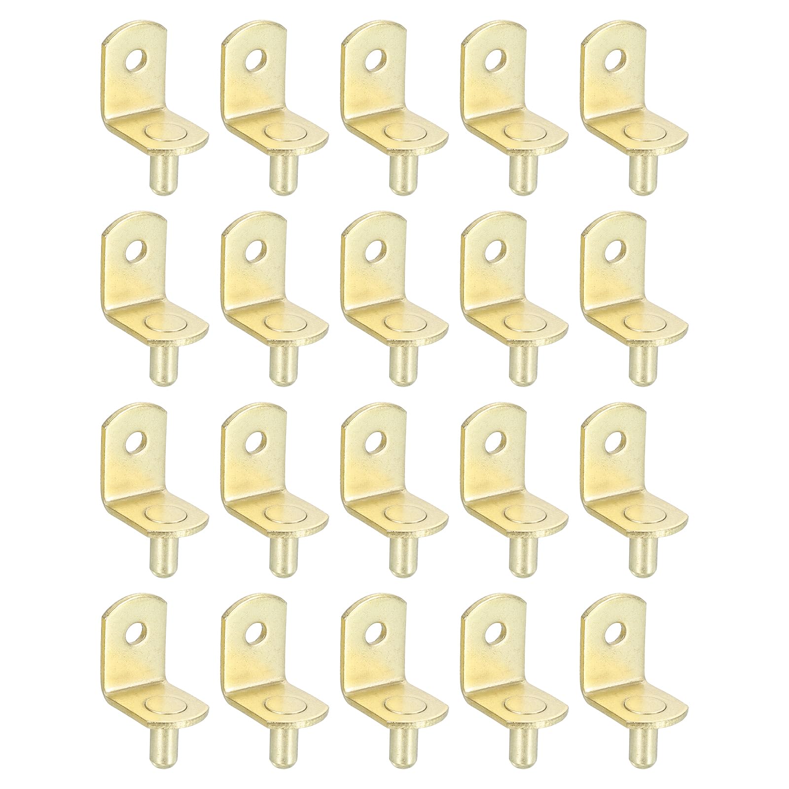 Photo 1 of uxcell 50Pcs Shelf Support Pegs, 5mm L-Shaped Bracket with Hole, Metal Support Pegs Holder for Kitchen Cabinet Bookcase (Gold)