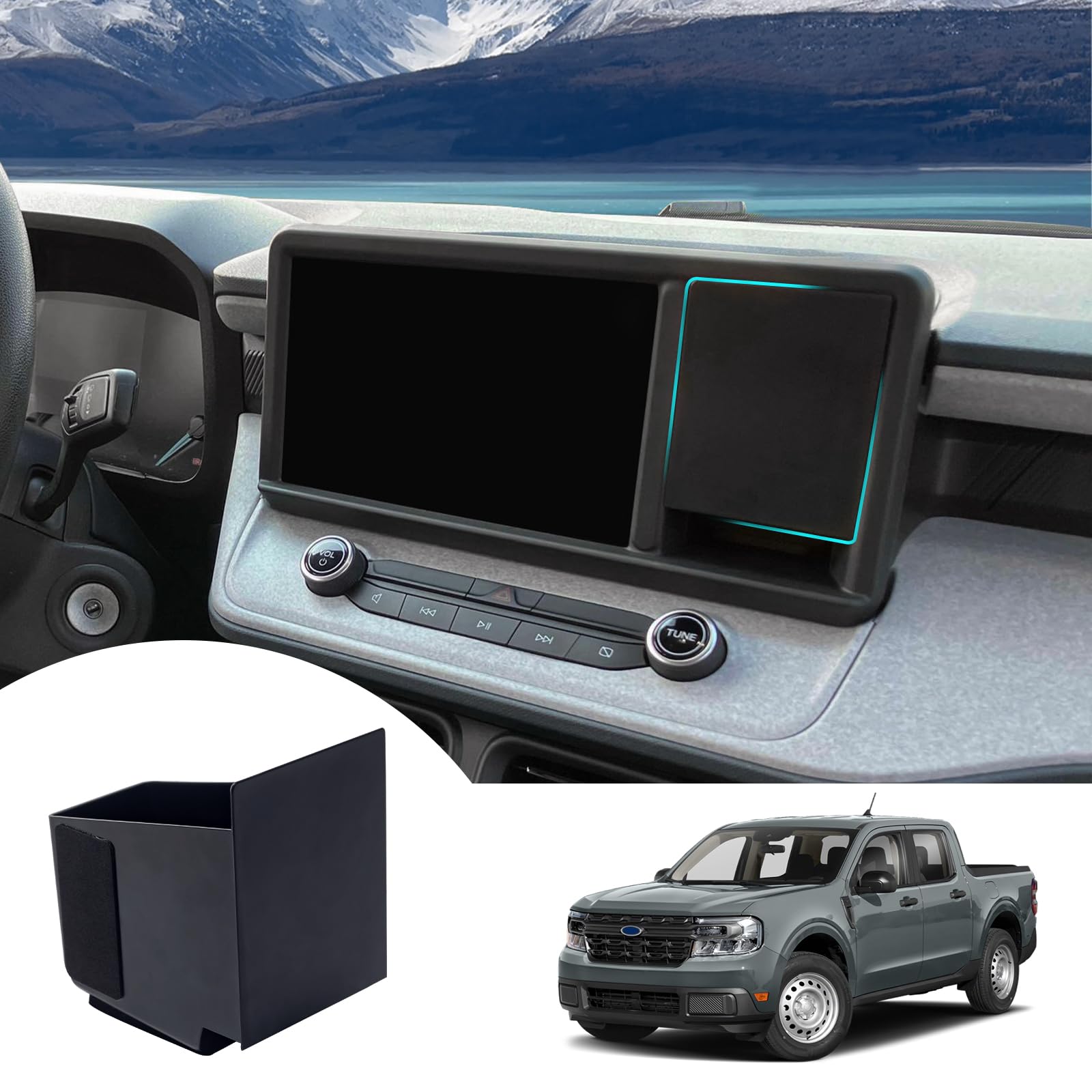 Photo 1 of TOPINSTALL Hidden Screen Drawer Organizer Compatible with 2022-2024 Ford Maverick Accessories, Multimedia Display Right Side Panel Storage Box Truck Dash Cubby Insert ABS Plastic
