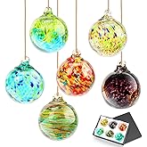PIREKZUNT Hand Blown Gazing Christmas Glass Ball Ornaments, 6 Pcs Hanging Friendship & Witches Balls for Home, Garden, Window and Patio Décor (Colorful)