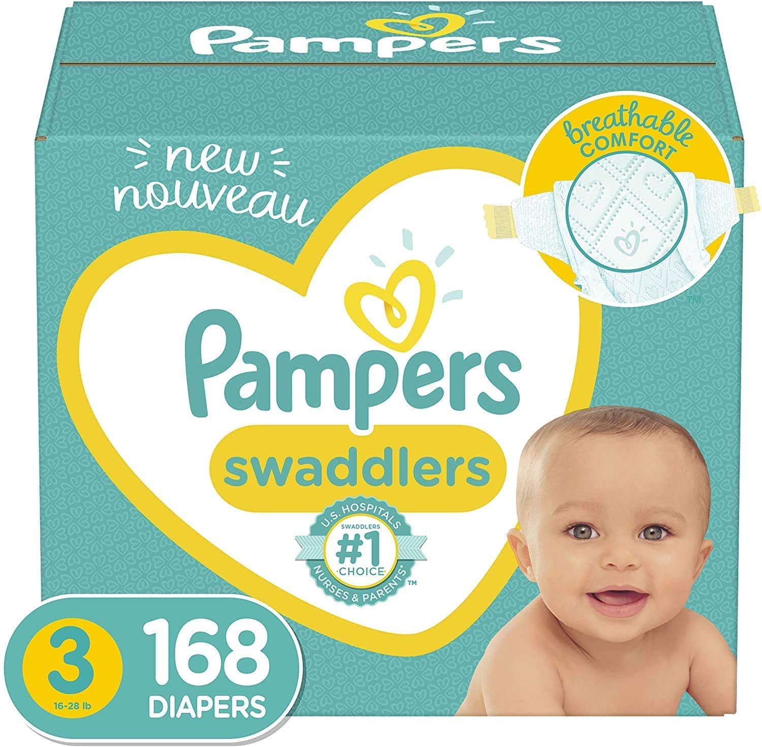 Photo 1 of Baby Diapers Size 3, 168 Count - Pampers Swaddlers, ONE MONTH SUPPLY (Packaging and Prints on Diapers May Vary)