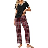 Ekouaer Pajamas for Women Set 2 Piece Lounge Set Soft Pajama Sets Short Sleeve and Pants Pj Sets Loose Sleepwear with Pockets
