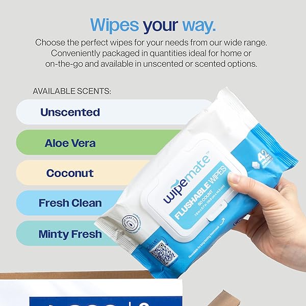 WIPEMATE ULTRA FLUSHABLE BUTT WIPES, SOOTHING VITAMIN E & ALOE, 99% WATER, COCONUT SCENT PREMIUM SUPER SOFT HYGIENE WIPES, SEPTIC & SEWER SAFE, 12 PREMIUM FLIP-TOP PACKS, 42 WIPES PER PACK 504 CT