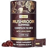 Grevol Mushroom Gummies with Lion's Mane - Reishi, Chaga, Cordyceps - Individually Wrapped - Mushroom Complex Supplement for Adult - 60 Counts