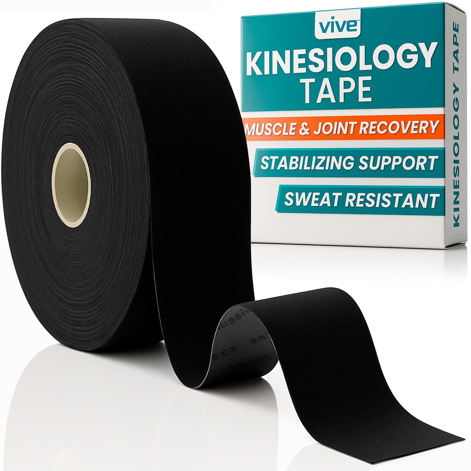 Vive Kinesiology Tape - Therapeutic Athletic Support Tape - Uncut Kensio Roll - Muscle and Joint Recovery for Shoulder, Back, Knee, Elbow and Ankle Pain Relief (Black, 5 cm x 32 m)