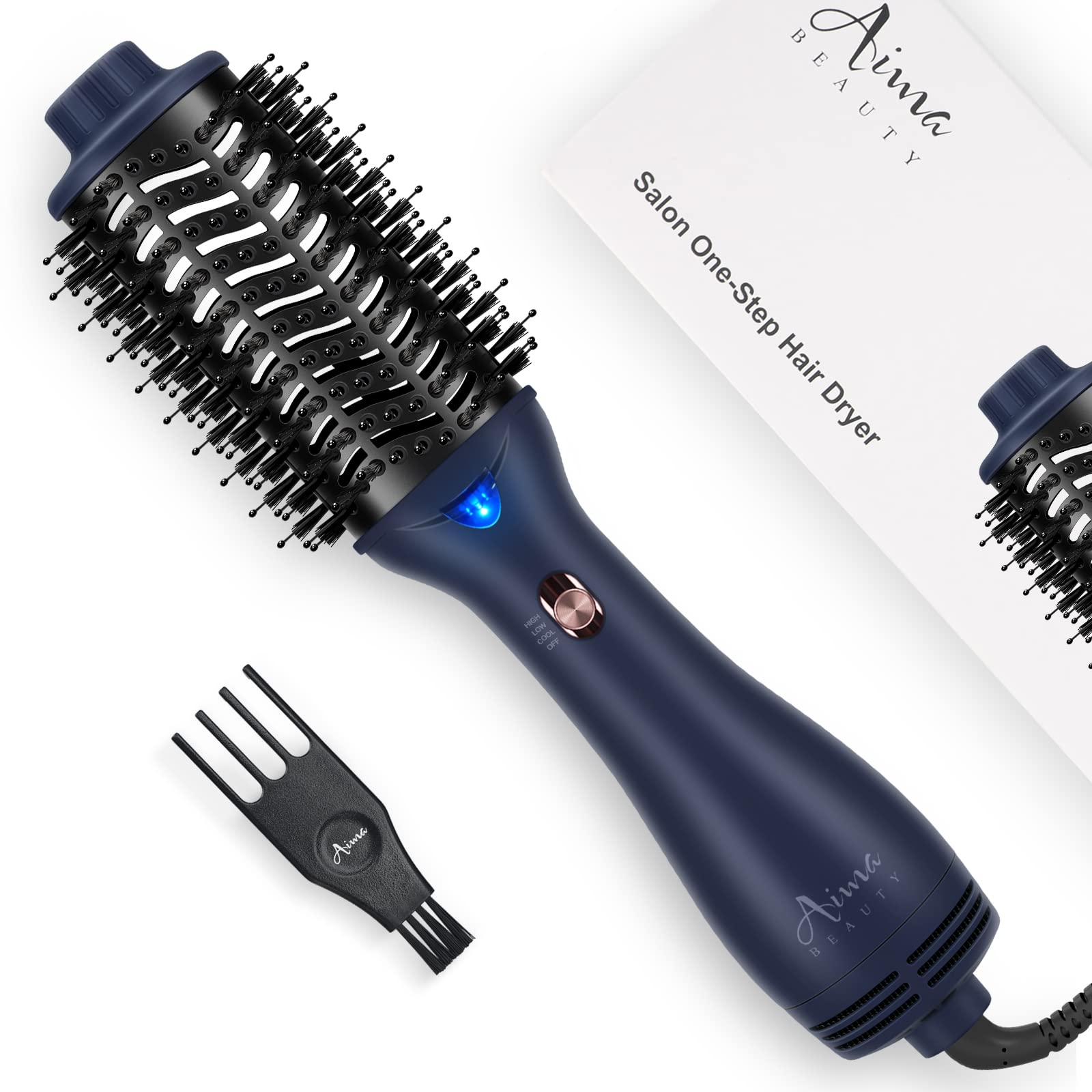 Photo 1 of One Step Hair Dryer & Volumizing Brush, Aima Beauty Hair Styling Tool - Ceramic Straightener, Curler, Hot Air Styler & Ionic Salon Brush, Prussian Blue
