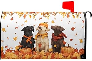 Evlaschin Fall Dog Mailbox Cover Magnetic Standard Size Autumn Themed Pumpkins Maple Leaves Puppy Print Mailbox Wrap Letter Post Cover 21x18Inch for Garden Yard Outside Outdoor Seasonal Decor