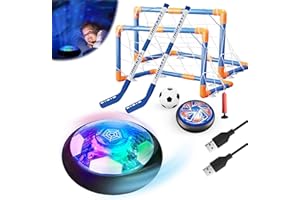 Binggle 3 in1 Hover Soccer Hockey Balls for Kids, Hover Toys Set with 2 Goals USB Rechargeable LED Light Floating Ball Indoor Outdoor Sports Games, Ideal Gifts for 6-12 Boys Girls