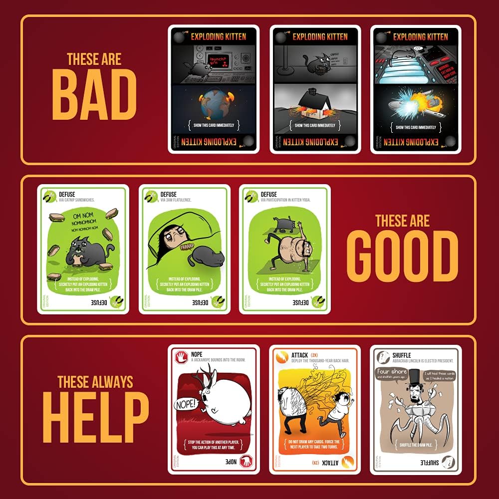 Exploding Kittens - A Russian Roulette Card Game, Easy Family-Friendly Party Games - Card Games for Adults, Teens & Kids - 2-5 Players: Toys & Games