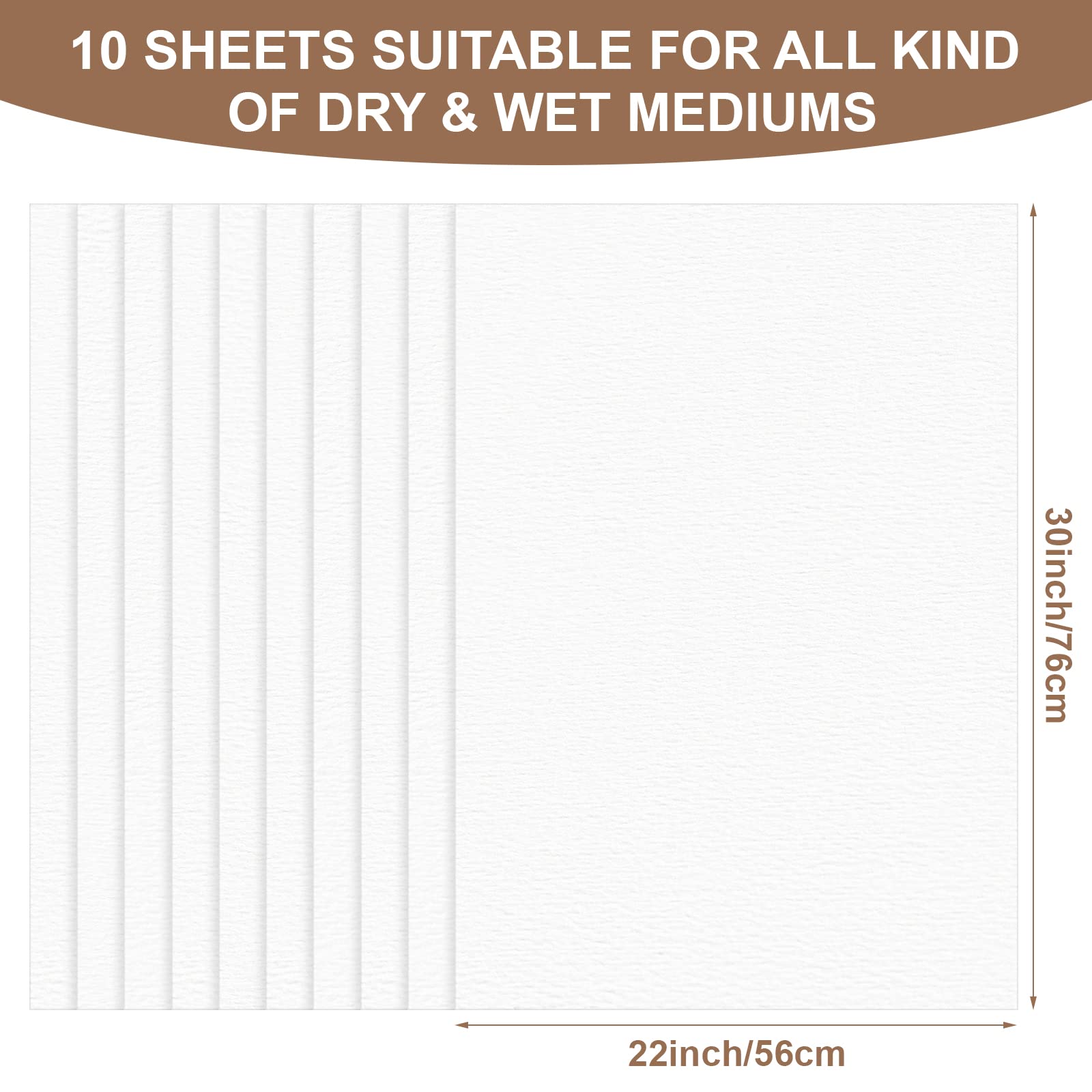 Kisston 10 Sheets Large Watercolor Paper 22 x 30 Inches, 140 lb/300 GSM Cotton Drawing Paper Texture White Blank Painting Paper for DIY Craft Activities Student Artists Drawing Supplies