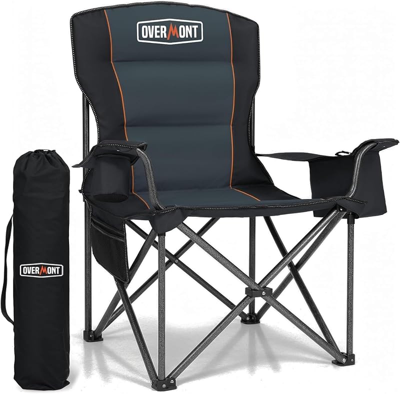 Overmont Oversized Camping Chair 450LBS Heavy Duty with Cooler Bag & Back