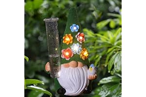 halp·ssfm Solar Gnome Rain Gauges Outdoors Resin Gnome Garden Statue with a Glass Rain Gauge 6 inch Rain Capacity Easy to Rea