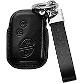 Smyfob Black Leather Keychain and car Key fob Cover Compatible with Lexus Shell Holder case Gifts Accessories ES250 ES300h ES350 IS300 IS350 NX300 RC F RC300 RC350 RX350L RX450h RX450hL