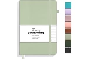 Annecy Numbered Bullet Dotted Journal Notebook, Medium 5.5x 8.25, 160 Pages 100GSM Writing Paper, A5 Grey Green Faux Leather Cover with Pen Loop