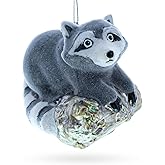 Playful Racoon on a Log Blown Glass Christmas Ornament