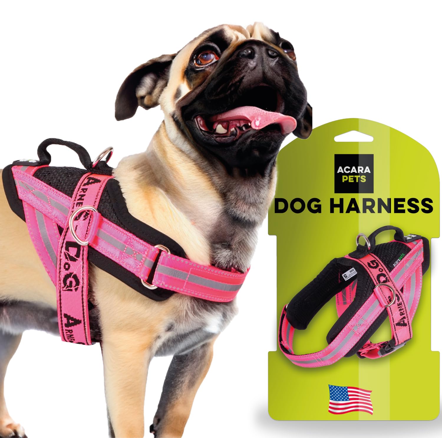 Dog harness with 3 metal ring anchors to hold your dog’s chest or thorax and not suffocate its neck. Attaches easily with a single quick release. (Fluor pink, S)