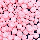 Sunrica 1600Pcs Pink and White Round Letter Beads A-Z, 4X7mm Acrylic Alphabet Beads for Friendship Bracelets Making