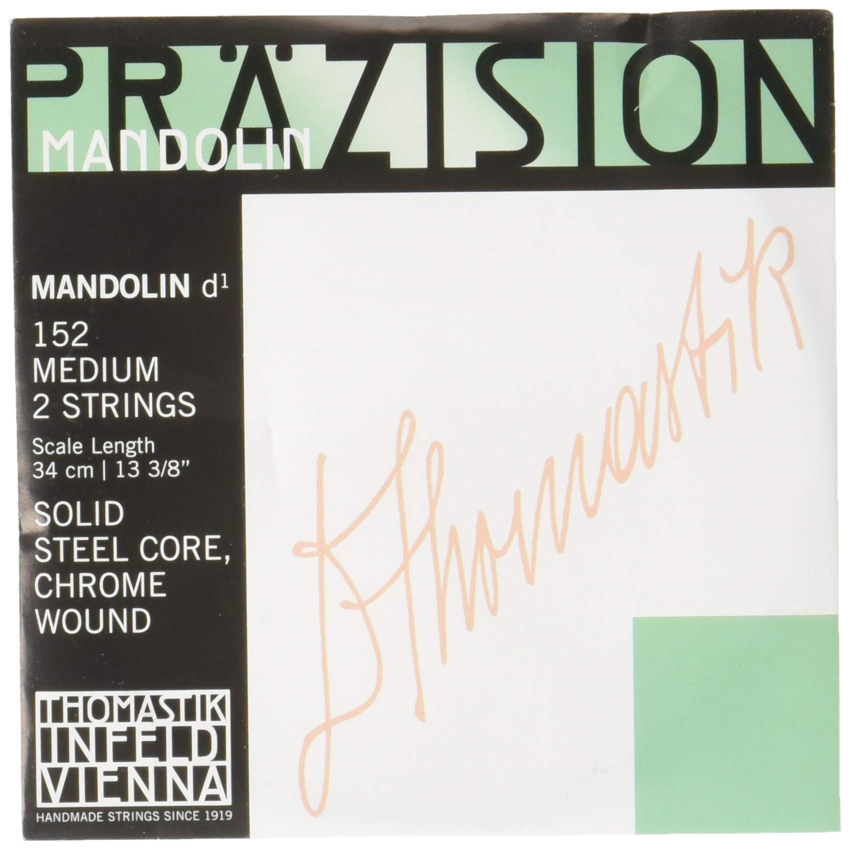 Thomastik single string D 152medium (1 pair) polished chrome steel band, flatwound for mandolin precision set 154medium