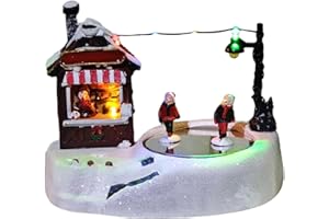 MerryPulse Christmas Village Ice Skating Pond, Musical Animated Ice Rink Winter Snow Village Collectible Building for Home Indoor Decorations